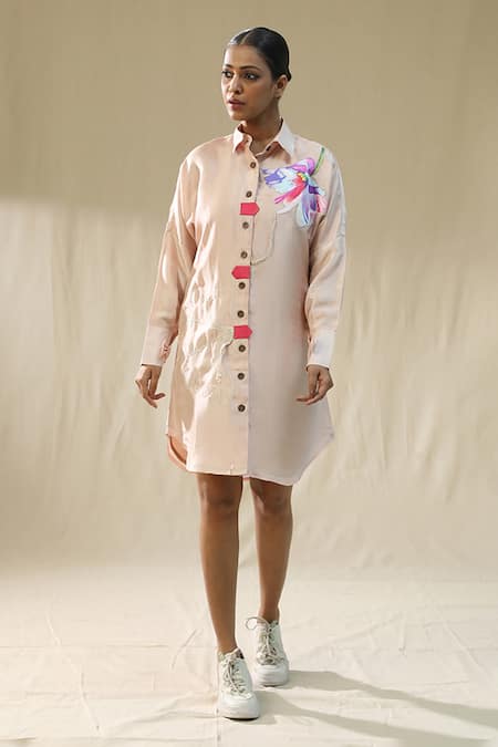 Arpita Sulakshana Peach Floral Handpainted Shirt Dress 