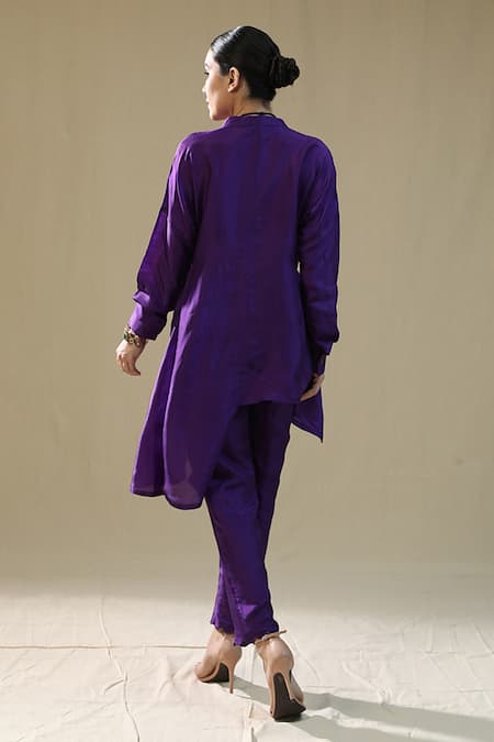 Shop_Arpita Sulakshana_Purple Silk Round Neck Hearts Coord Set _at_Aza_Fashions