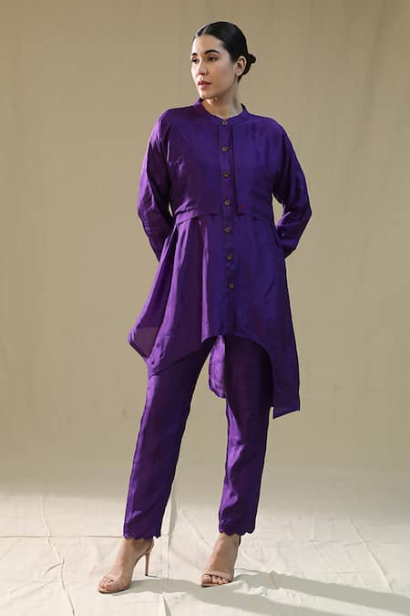 Arpita Sulakshana_Purple Silk Round Neck Hearts Coord Set _Online_at_Aza_Fashions
