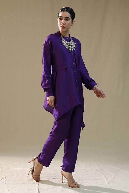 Buy_Arpita Sulakshana_Purple Silk Round Neck Hearts Coord Set _Online_at_Aza_Fashions