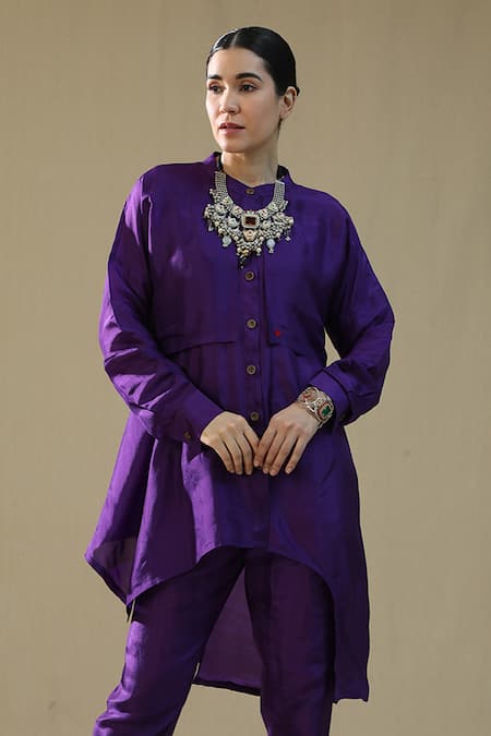 Shop_Arpita Sulakshana_Purple Silk Round Neck Hearts Coord Set _Online_at_Aza_Fashions