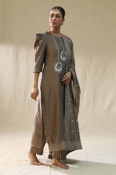 Arpita Sulakshana Mocha Bali Kurta Pant Dupatta Set 