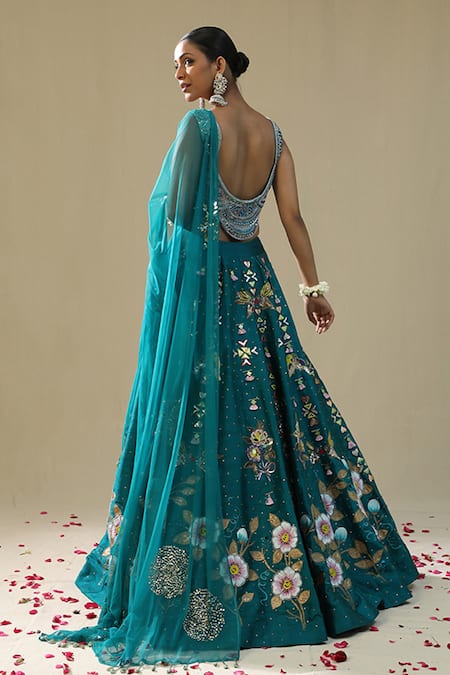 Arpita Sulakshana Teal Green Handpainted Lehenga Set 