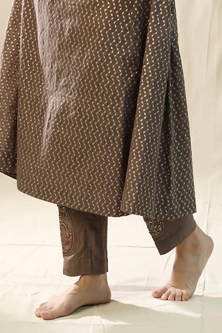 Arpita Sulakshana_Brown Chanderi Silk, Cotton, Silk, Kota Doria Zari, Mocha Self Suit Set _at_Aza_Fashions