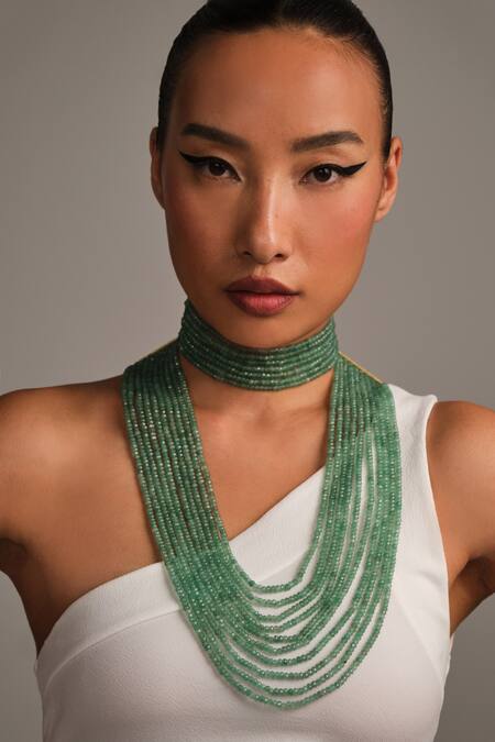 Buy_Anaash_Green Multi Layered Pana Necklace_Online_at_Aza_Fashions