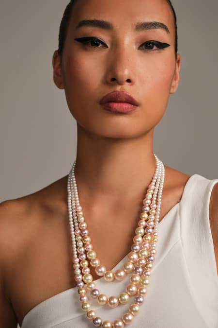 Anaash Multicoloured Layered Pearl Necklace 
