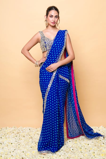 Sajeda A Lehry Designer Blue Pre-Draped Saree & Blouse 