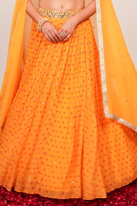 Sajeda A Lehry_Yellow Silk, Georgette, Crepe Sequins, Beads, Embroidery Nazakat Lehenga Set _Online_at_Aza_Fashions