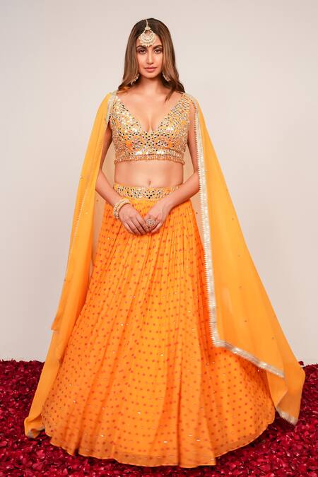 Buy_Sajeda A Lehry_Yellow Silk, Georgette, Crepe Sequins, Beads, Embroidery Nazakat Lehenga Set _Online_at_Aza_Fashions
