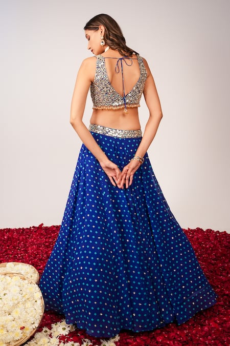 Shop_Sajeda A Lehry_Blue Silk, Georgette, Crepe Sequins, Embroidery V-neck Nazakat Lehenga Set _at_Aza_Fashions