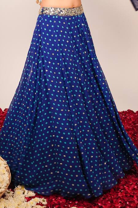 Buy_Sajeda A Lehry_Blue Silk, Georgette, Crepe Sequins, Embroidery V-neck Nazakat Lehenga Set _Online_at_Aza_Fashions
