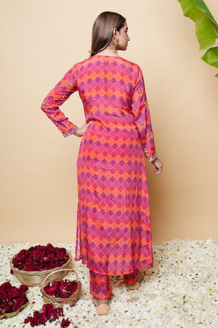 Shop_Sajeda A Lehry_Multi Color Silk, Crepe Embroidery Designer Digital Print Kurta And Pant Set _at_Aza_Fashions