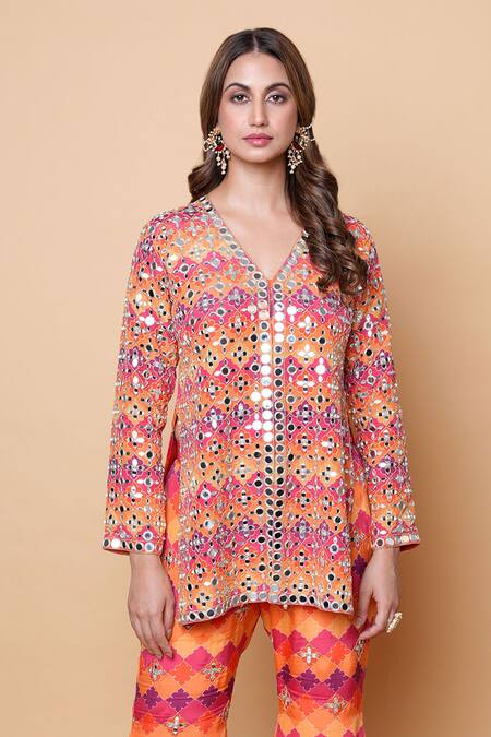 Sajeda A Lehry_Multi Color Silk, Georgette Sequins, Embroidery V-neck Hand Sharara Set _Online_at_Aza_Fashions