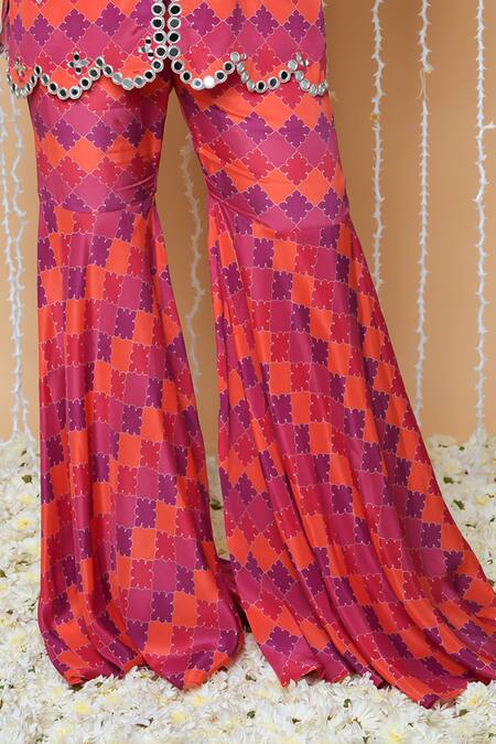 Sajeda A Lehry_Multi Color Silk, Crepe Embroidery Round Digital Print Sharara And Short Kurta Set _Online_at_Aza_Fashions