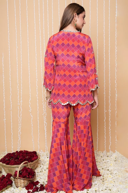 Shop_Sajeda A Lehry_Multi Color Silk, Crepe Embroidery Round Digital Print Sharara And Short Kurta Set _at_Aza_Fashions