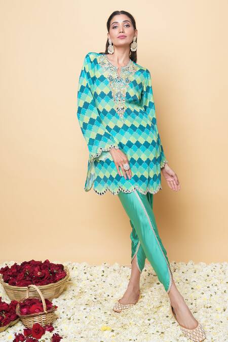 Buy Sajeda A Lehry Multi Color Silk, Crepe Embroidery Round Neck Hand Digital Print Kurta Set Online at Aza Fashions Buy_Sajeda A Lehry_Multi Color Silk, Crepe Embroidery Round Neck Hand Digital Print Kurta Set _Online_at_Aza_Fashions