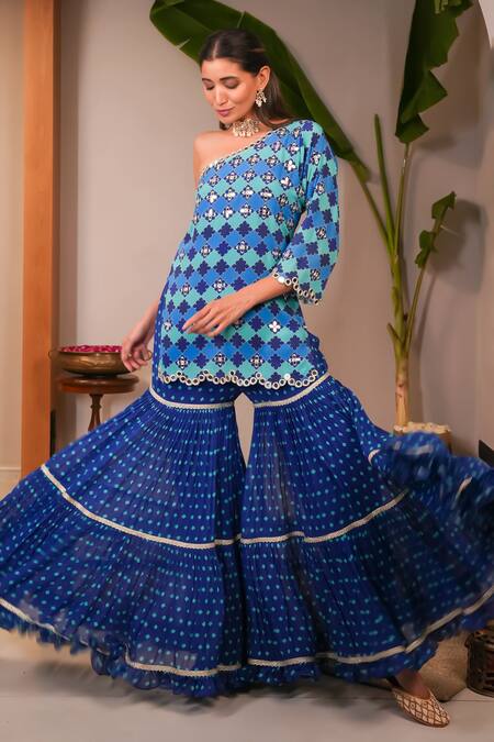 Sajeda A Lehry_Blue Silk, Georgette, Crepe Sequins, Embroidery Miraya Kurta And Sharara Set_Online_at_Aza_Fashions
