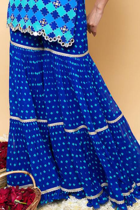 Shop_Sajeda A Lehry_Blue Silk, Georgette, Crepe Sequins, Embroidery Miraya Kurta And Sharara Set