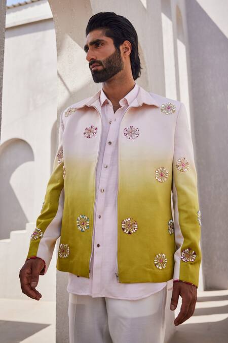 Buy_Yajy By Aditya Jain_Pink Silk, Linen Sequins Celestial Snow Indo-western Set _Online_at_Aza_Fashions