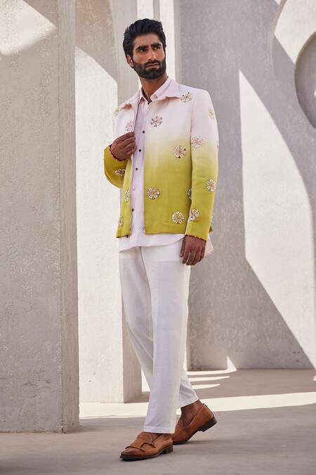 Shop_Yajy By Aditya Jain_Pink Silk, Linen Sequins Celestial Snow Indo-western Set _Online_at_Aza_Fashions