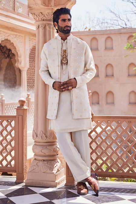 Yajy By Aditya Jain Gold Ivory Dream Indo-Western Set 