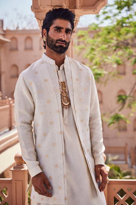 Buy Yajy By Aditya Jain Gold Tissue, Silk Embroidery Ivory Dream Indo-western Set Online at Aza Fashions Buy_Yajy By Aditya Jain_Gold Tissue, Silk Embroidery Ivory Dream Indo-western Set _Online_at_Aza_Fashions