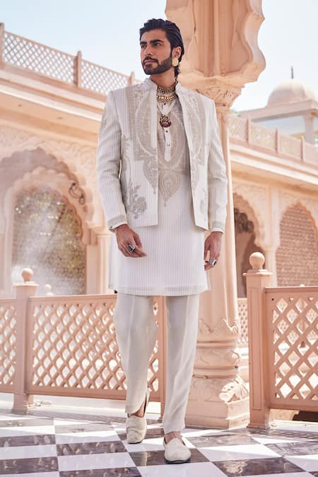 Yajy By Aditya Jain Snowfall Serenity Indo-Western Set 