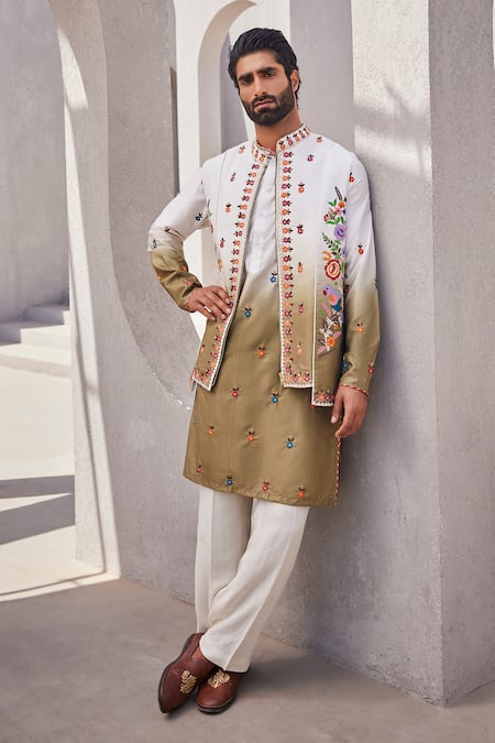 YAJY by Aditya Jain Multi Color Silk Embroidery Winter Reverie Kurta Jacket Set 