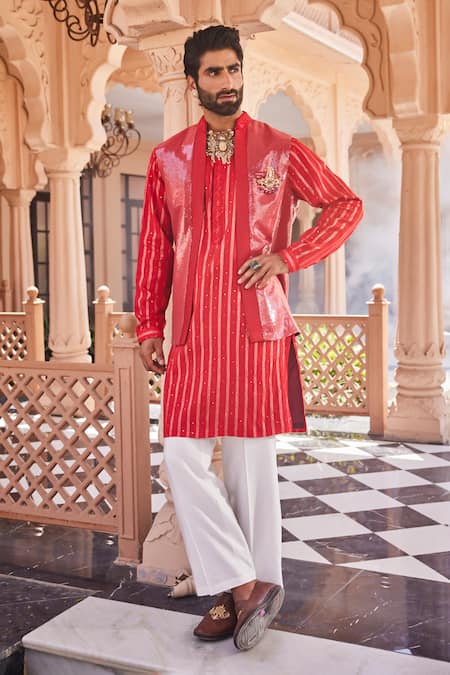 Yajy By Aditya Jain Snow Kissed Kurta Jacket Set 