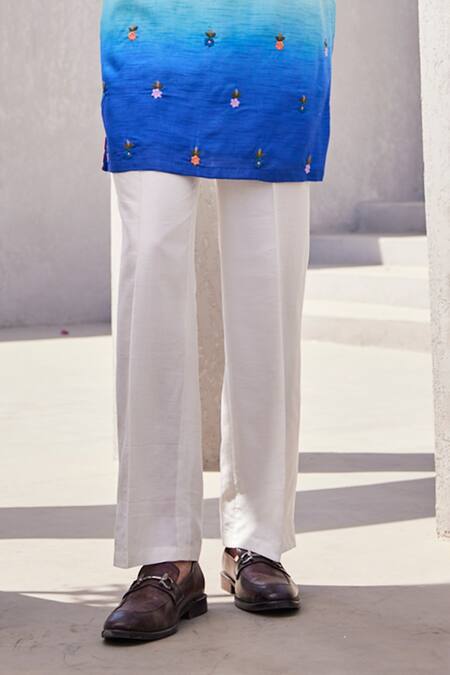 Yajy By Aditya Jain_Blue Silk Embroidery Ombre Sea Designer Kurta Set _Online_at_Aza_Fashions