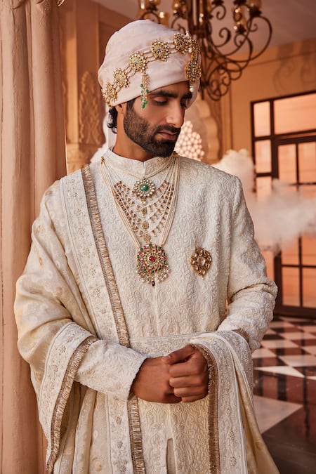 Yajy By Aditya Jain Ivory Reverence Sherwani Set 