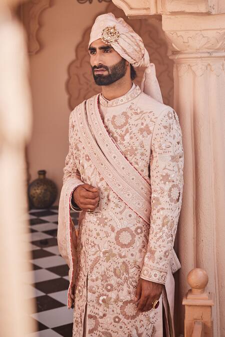 Yajy By Aditya Jain_Rose Gold Sequins, Embroidery Designer Dawn Sherwani Set _Online_at_Aza_Fashions