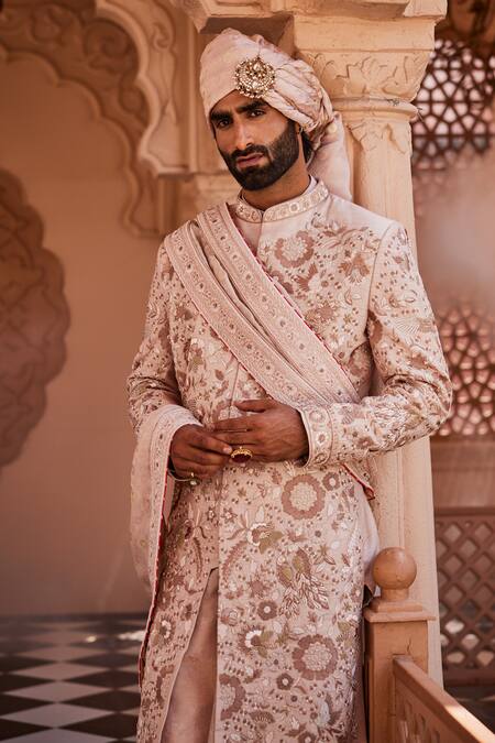 Buy_Yajy By Aditya Jain_Rose Gold Sequins, Embroidery Designer Dawn Sherwani Set _Online_at_Aza_Fashions