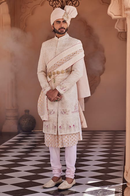 Yajy By Aditya Jain Royal Snowfall Sherwani Set 