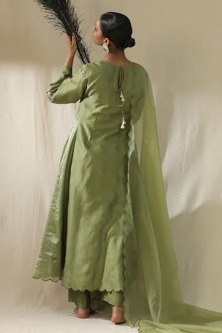 Arpita Sulakshana Olive Green Dori Zardozi A-Line Suit Set 