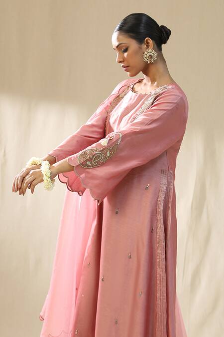 Arpita Sulakshana_Lavender Chanderi Silk, Cotton, Silk, Organza Sequins, Designer A Line Suit Set _Online_at_Aza_Fashions