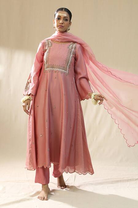 Buy_Arpita Sulakshana_Lavender Chanderi Silk, Cotton, Silk, Organza Sequins, Designer A Line Suit Set _Online_at_Aza_Fashions