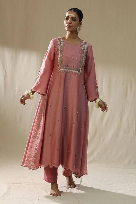 Shop_Arpita Sulakshana_Lavender Chanderi Silk, Cotton, Silk, Organza Sequins, Designer A Line Suit Set _Online_at_Aza_Fashions