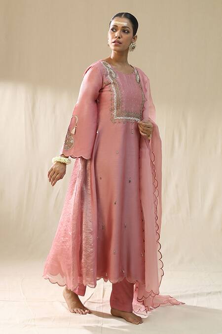 Arpita Sulakshana_Lavender Chanderi Silk, Cotton, Silk, Organza Sequins, Designer A Line Suit Set _at_Aza_Fashions