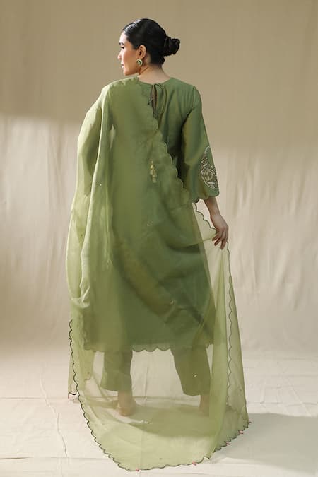 Arpita Sulakshana Olive Green Dori Zardozi A-Line Suit Set 