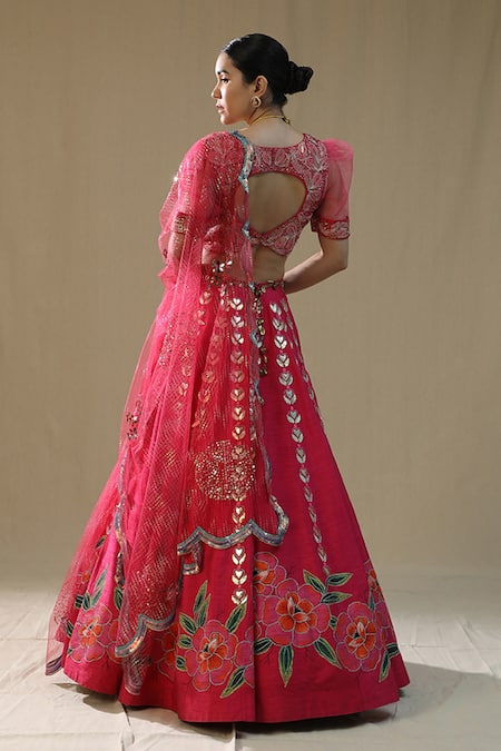 Arpita Sulakshana Pink Leopard Handpainted Lehenga Set 