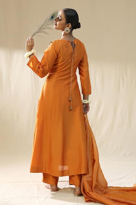 Arpita Sulakshana Designer Orange Chanderi Embroidered Suit Set 