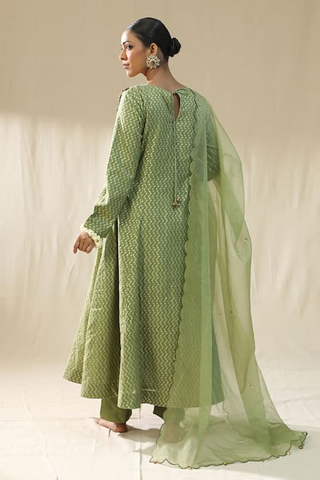 Arpita Sulakshana Pista Green Chanderi Embroidered Suit Set 