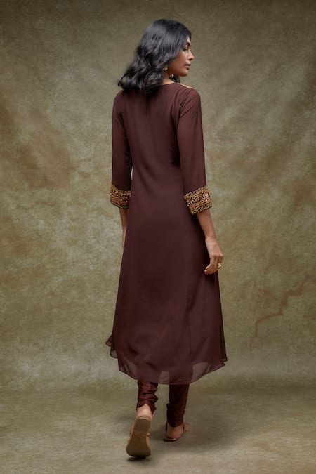 FATIZ Brown Georgette Kurta Set with Dupatta 
