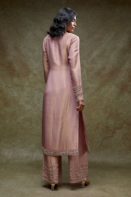 FATIZ Blush Pink Tissue Georgette Kurta Set 