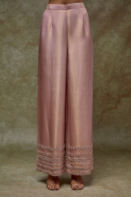 FATIZ_Blush Tissue, Georgette Embroidery, Beads Square Neck Pink Kurta Set _Online_at_Aza_Fashions