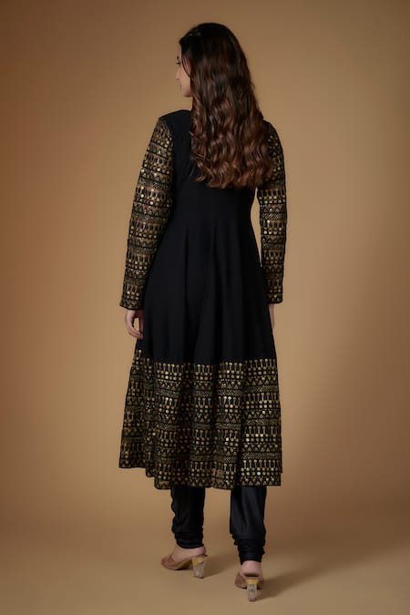 Shop FATIZ Black Georgette, Lycra Embroidery Round Neck Anarkali Set at Aza Fashions Shop_FATIZ_Black Georgette, Lycra Embroidery Round Neck Anarkali Set _at_Aza_Fashions