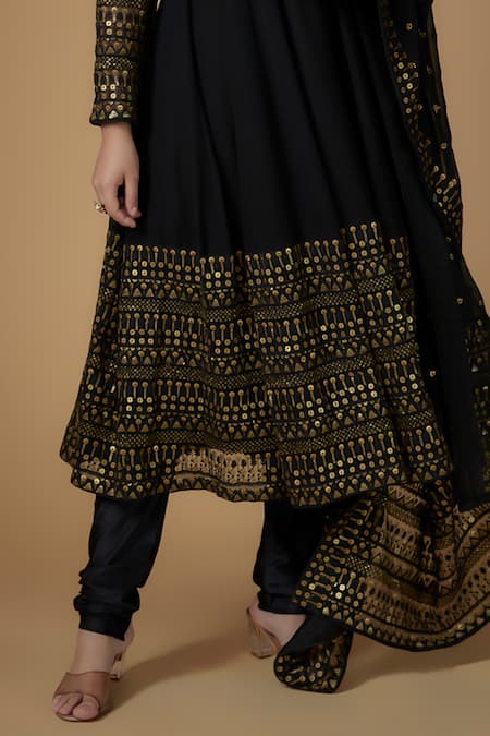 Shop FATIZ Black Georgette, Lycra Embroidery Round Neck Anarkali Set Online at Aza Fashions Shop_FATIZ_Black Georgette, Lycra Embroidery Round Neck Anarkali Set _Online_at_Aza_Fashions
