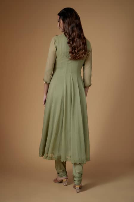 FATIZ Sage Green Georgette Anarkali Set 