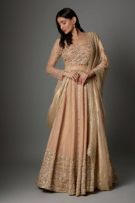 FATIZ Gold Tissue, Georgette, Silk Sequins, Embroidery Round Champagne Lehenga Set Online at Aza Fashions FATIZ_Gold Tissue, Georgette, Silk Sequins, Embroidery Round Champagne Lehenga Set _Online_at_Aza_Fashions
